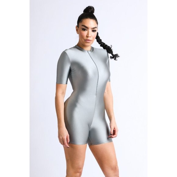 Women's Sexy Bodycon Casual Short Sleeve Club Rompers Short Nylon Jumpsuit - Picture 5 of 10